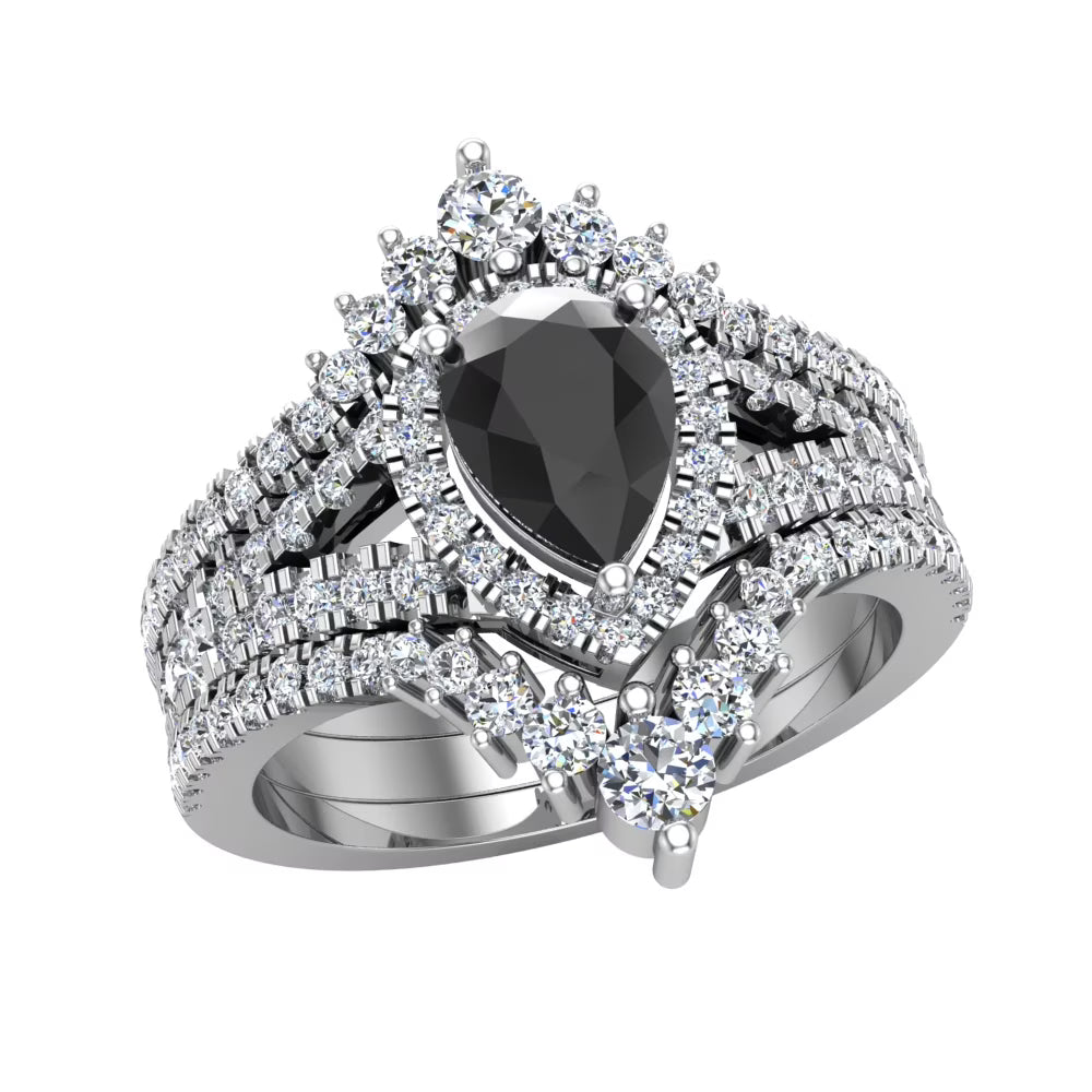 14K White Gold Black Diamond Wedding Ring Set W9344