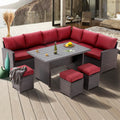 Red Rattan Wicker Patio Dining Table Set B576683