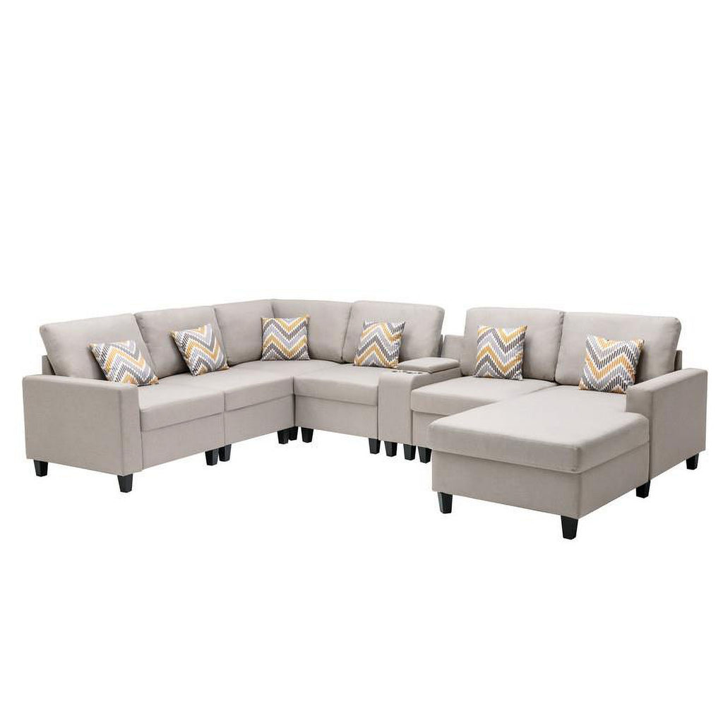 Beige Fabric Reversible Sectional with Charging Port and Storage Console H67833