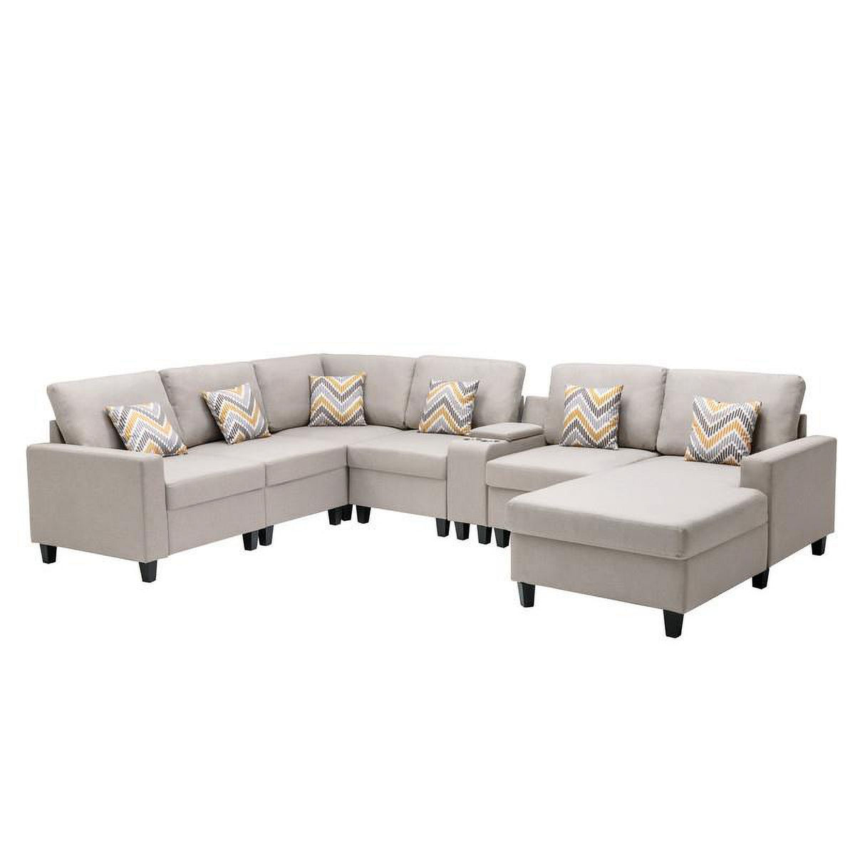 Beige Fabric Reversible Sectional with Charging Port and Storage Console H67833