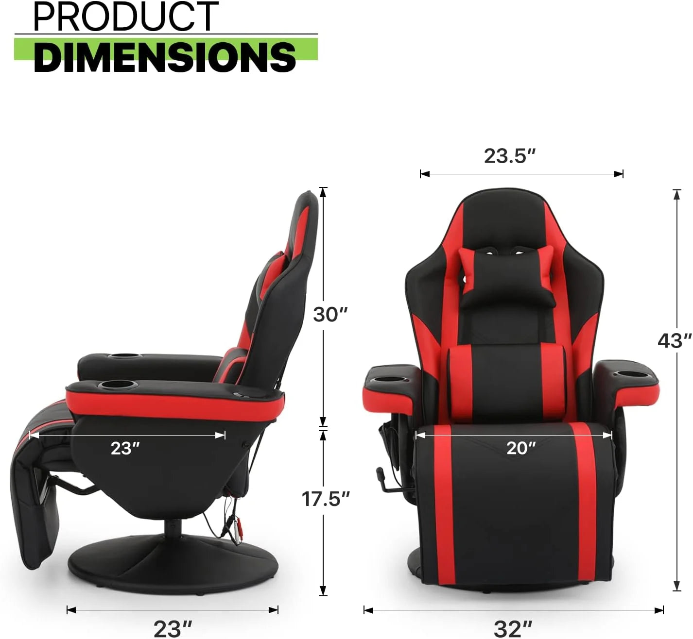 Red PU Leather 360° Swivel Massage Game Chair with Headrest and Footrest Y869082