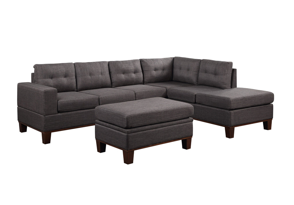 Dark Gray Fabric Reversible Sectional Sofa with Storage Ottoman N543223
