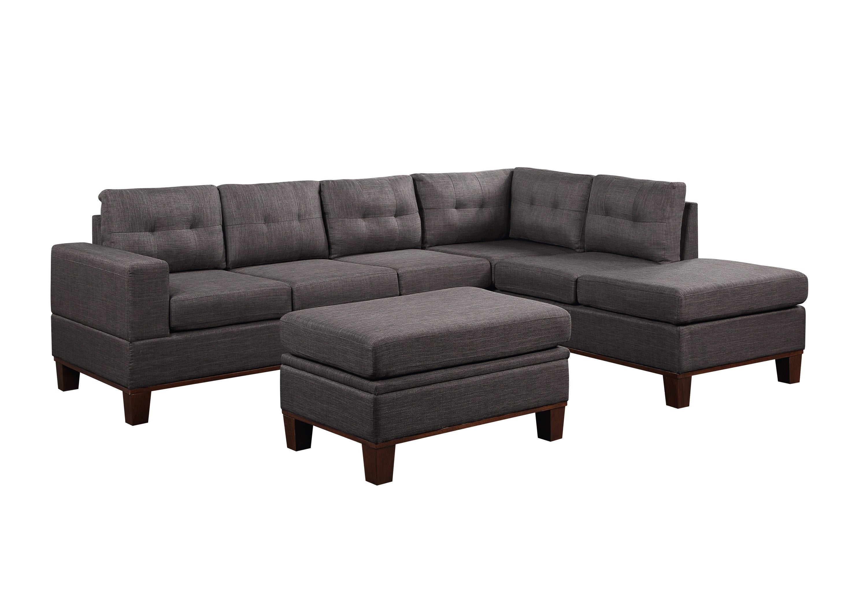 Dark Gray Fabric Reversible Sectional Sofa with Storage Ottoman N543223