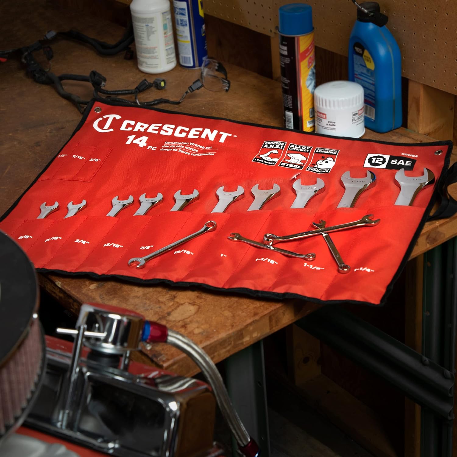 14 Pc. 12 Point SAE Combination Wrench Set with Tool Roll B965
