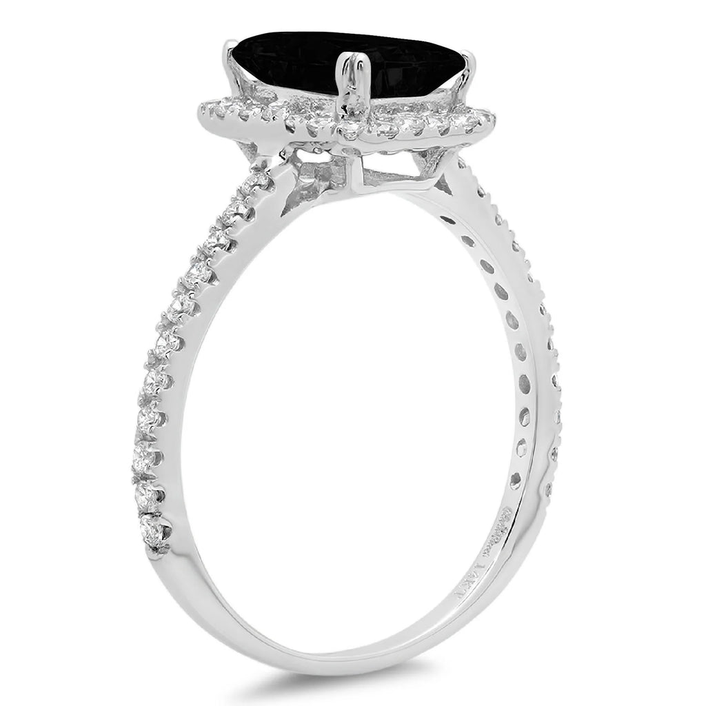 Emerald Cut Black Onyx 18k White Gold Halo Ring A719110
