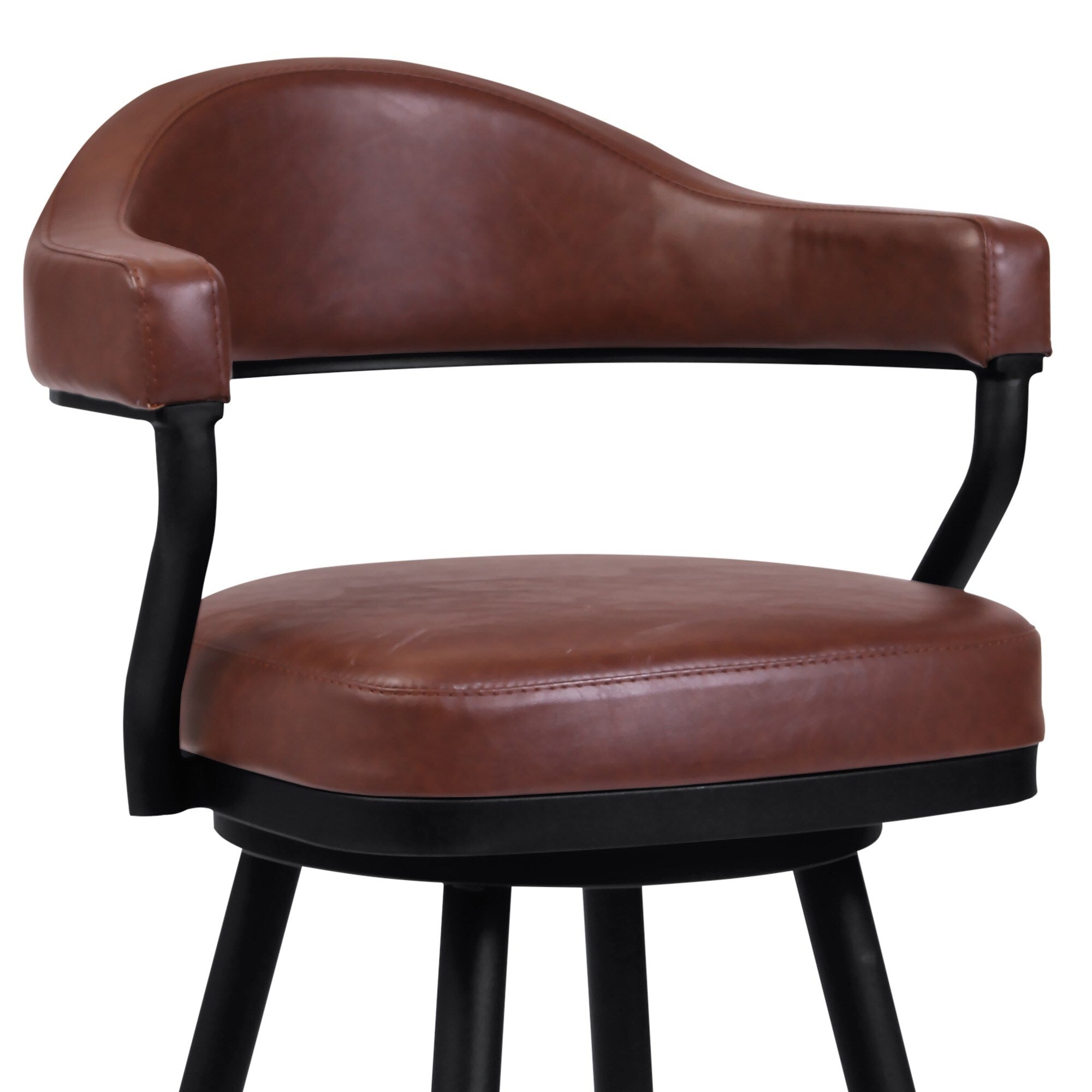 Vintage Camel Brown Faux Leather Swivel Counter Stool Armchair A5834