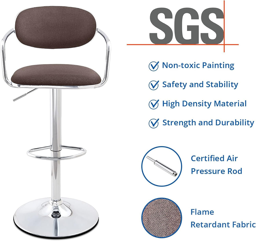 Bar Stools Set of 2, Counter Height, Fabric, Swivel Metal, Light Brown T714216