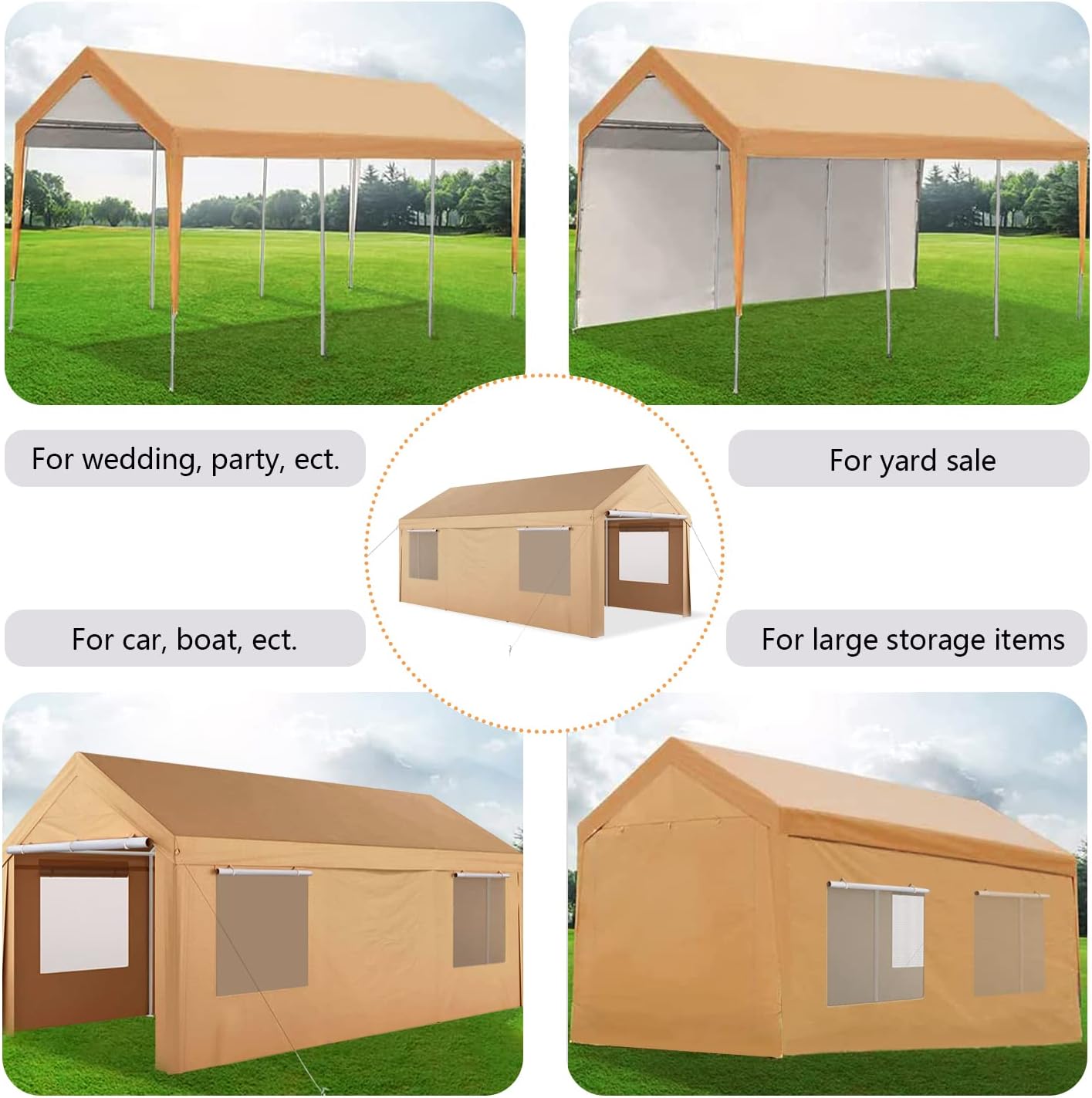 Heavy Duty Carport with Removable Sidewalls & Doors, Rolling Curtain and Doors W524839