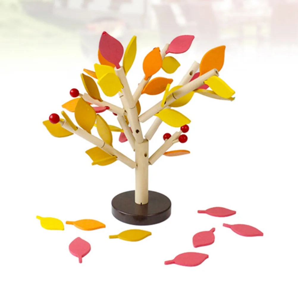 Creative Wooden Tree Blocks with Leaves 3D Building Set Toy Y8130