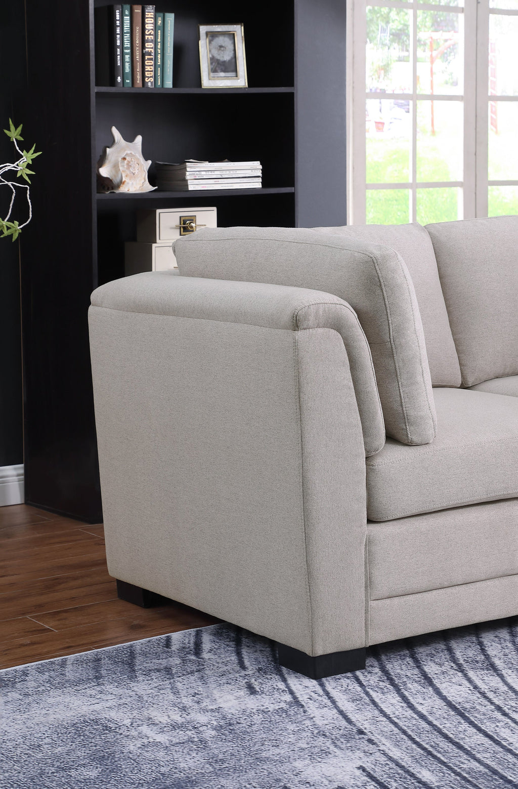 Light Gray Linen Fabric Reversible Sectional Sofa with Ottoman D683755