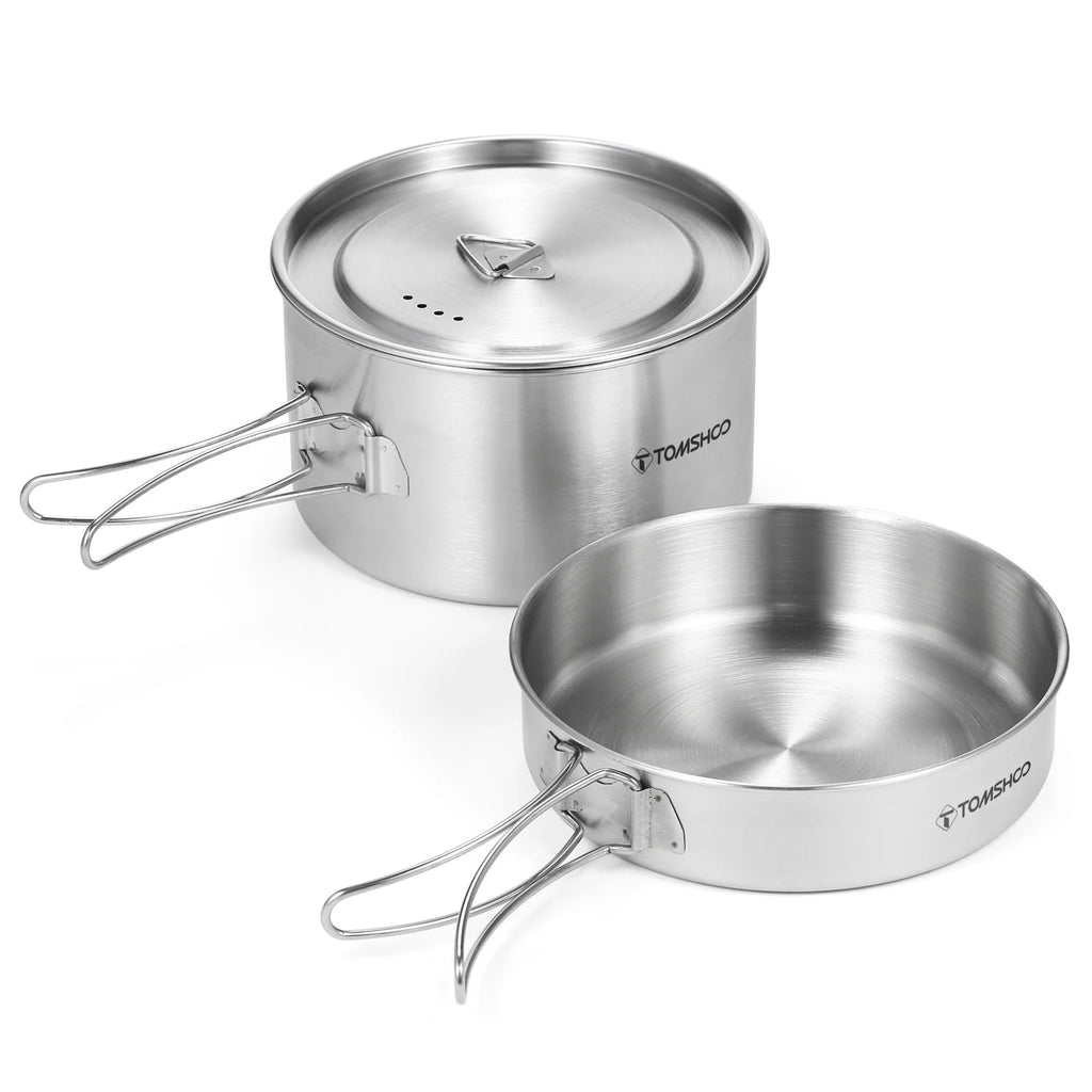 2pcs Stainless Steel Camping Cookware Set with Mesh Carry Bag D503789