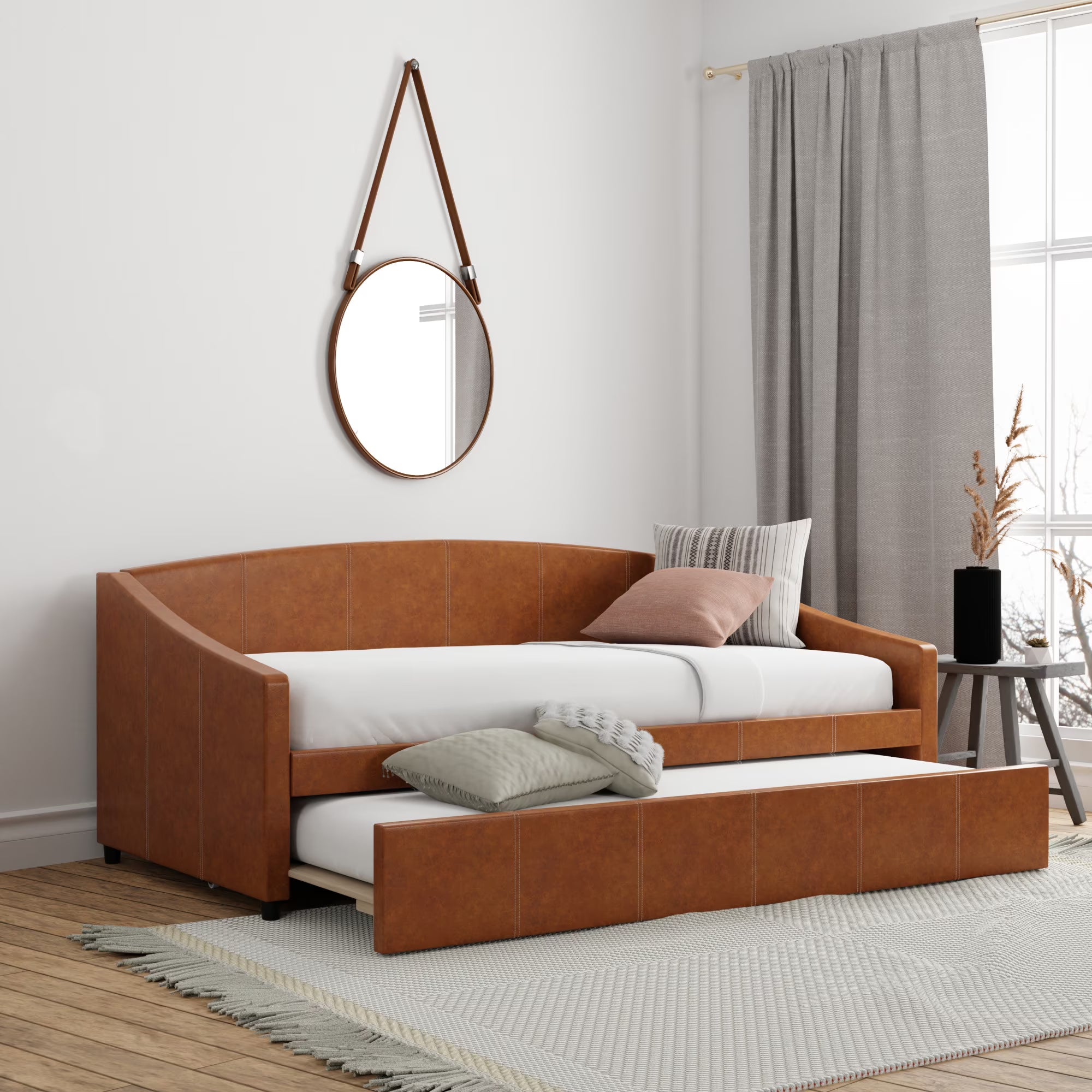 Saddle Upholstered Twin Daybed with Trundle I49205