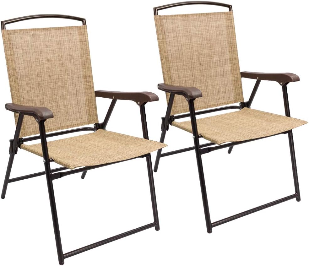 Beige Sling Back Folding Chair Set of 2 U91999