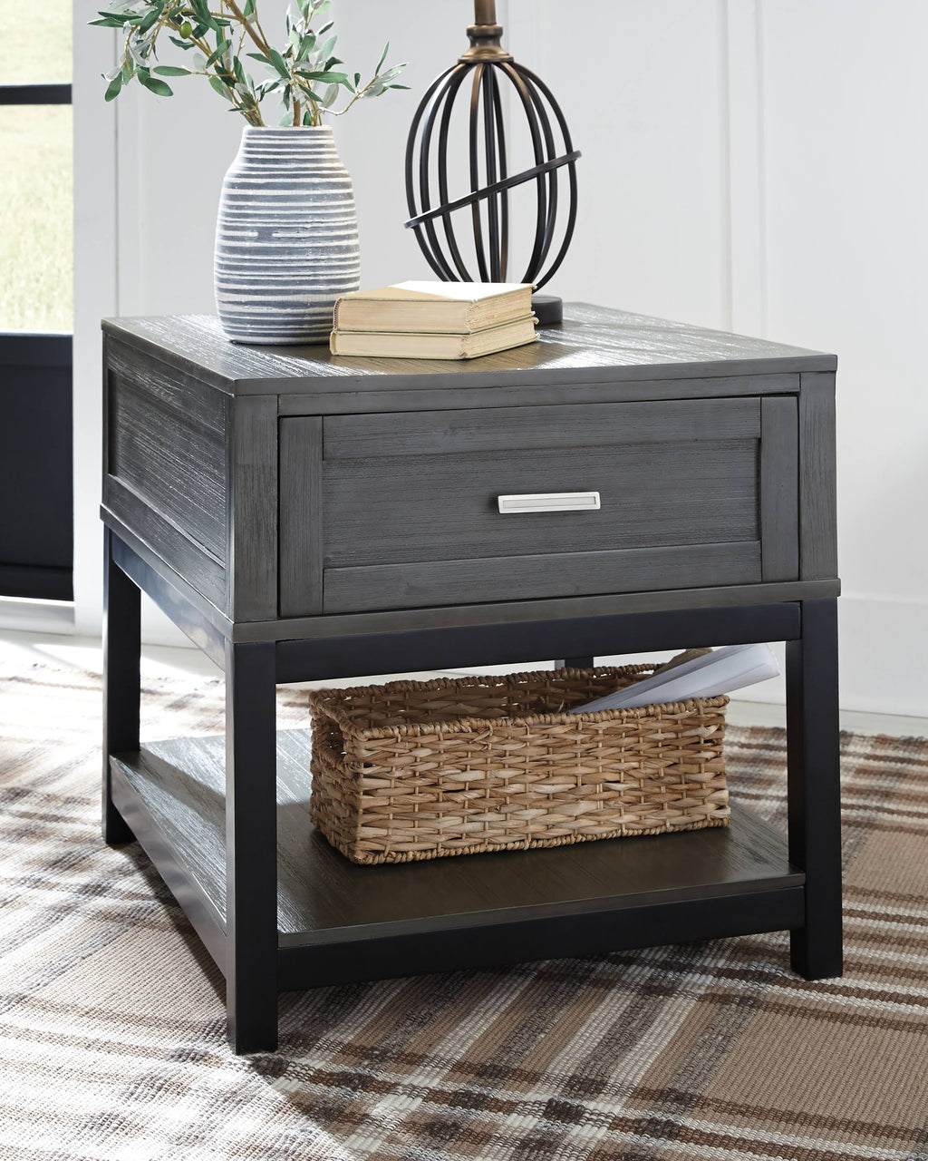 Gray Black Rectangular End Table W49522