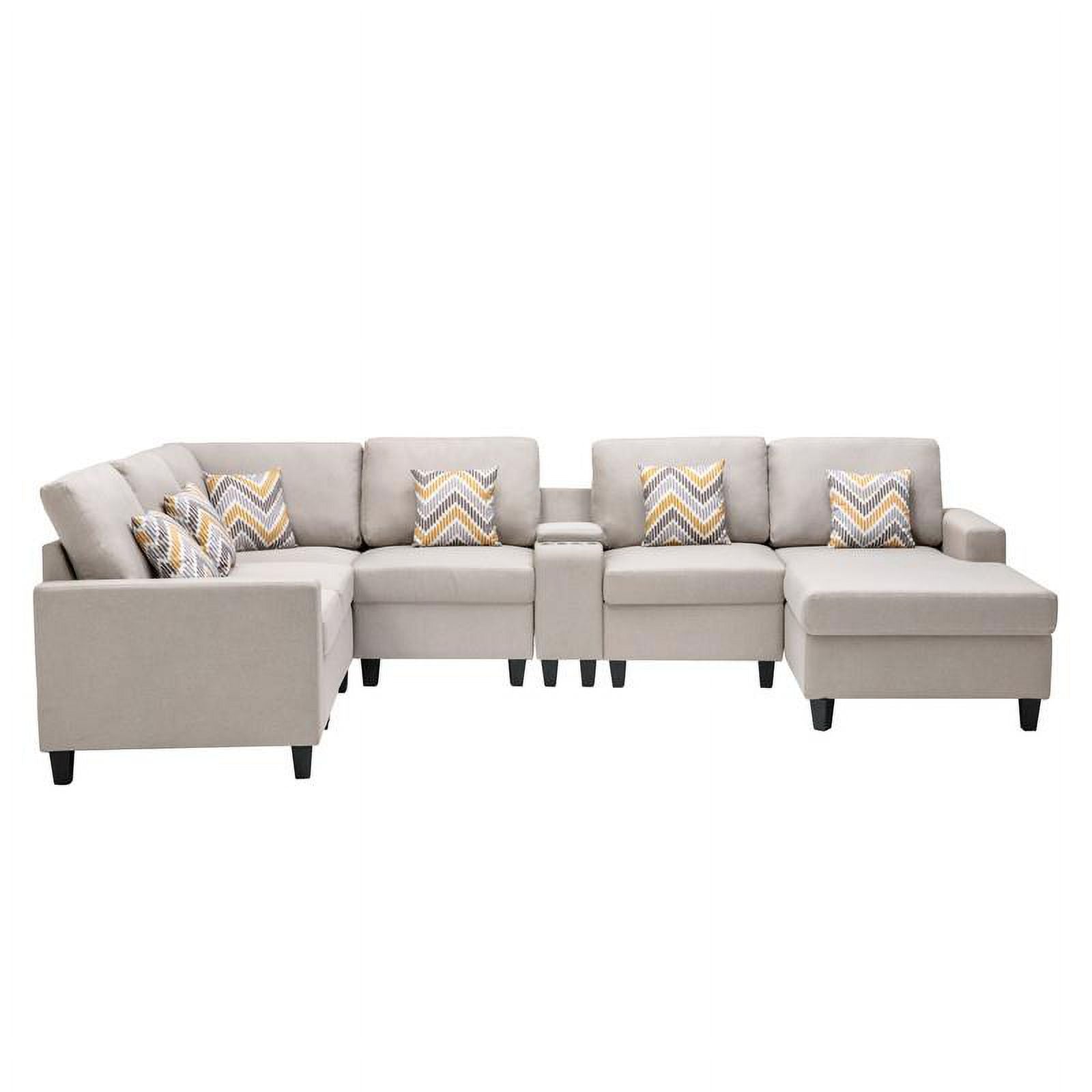 Beige Fabric Reversible Sectional with Charging Port and Storage Console H67833