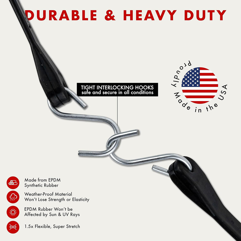 30 Pack Rubber Tarp Straps 31 Long EPDM with Crimped Hooks Bungee Cords O54804