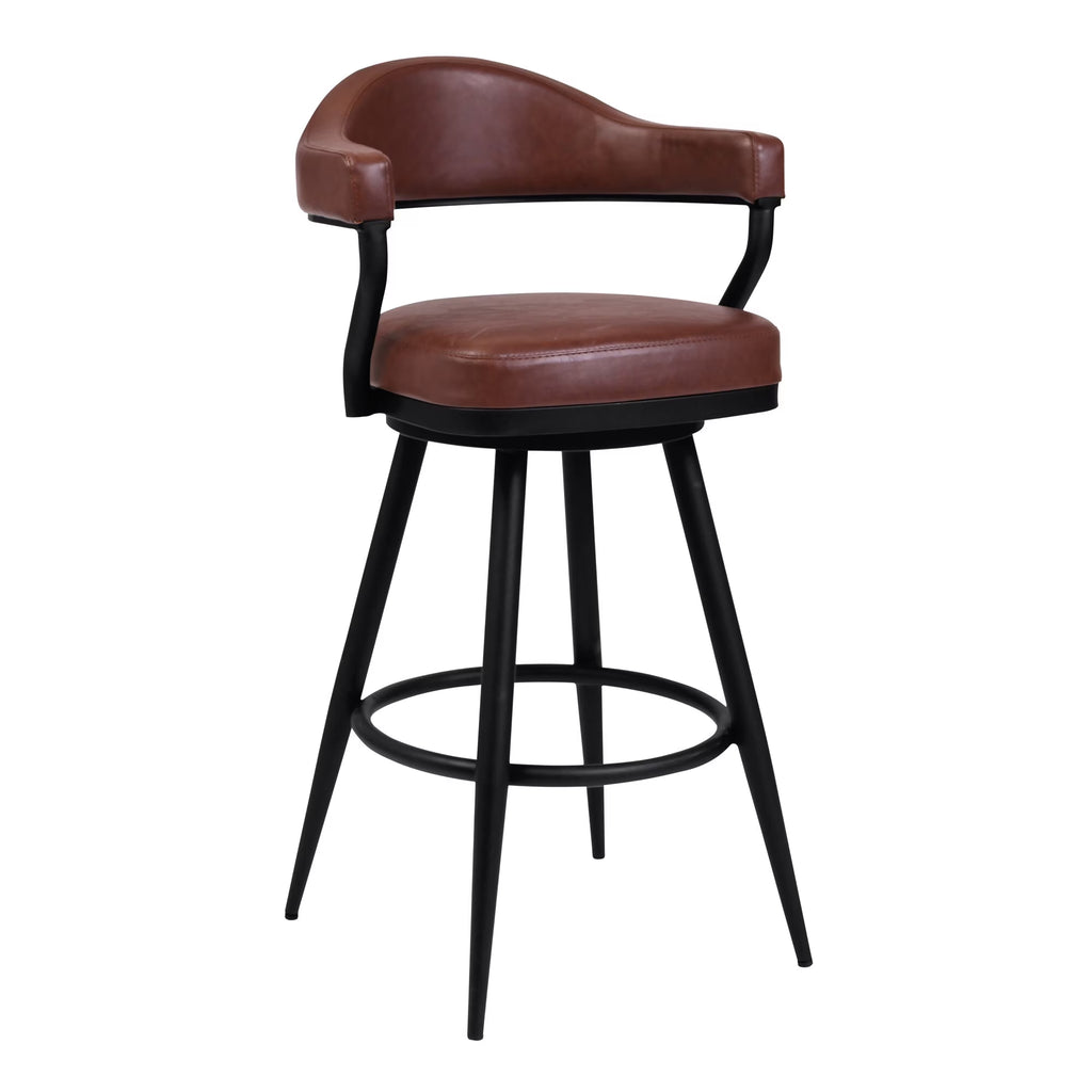 Vintage Camel Brown Faux Leather Swivel Counter Stool Armchair A5834