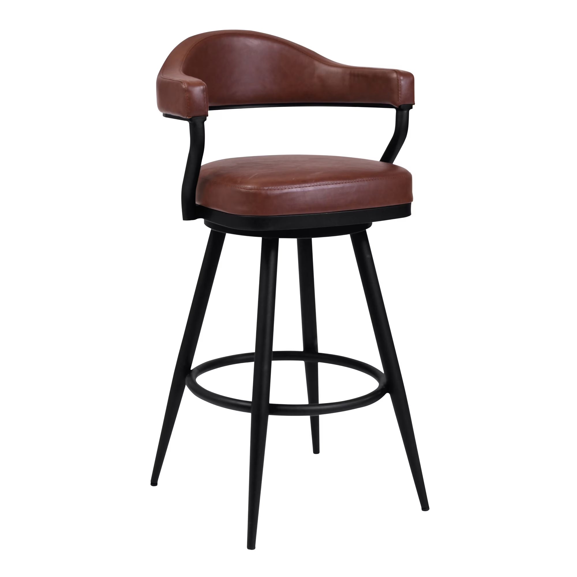 Vintage Camel Brown Faux Leather Swivel Counter Stool Armchair A5834