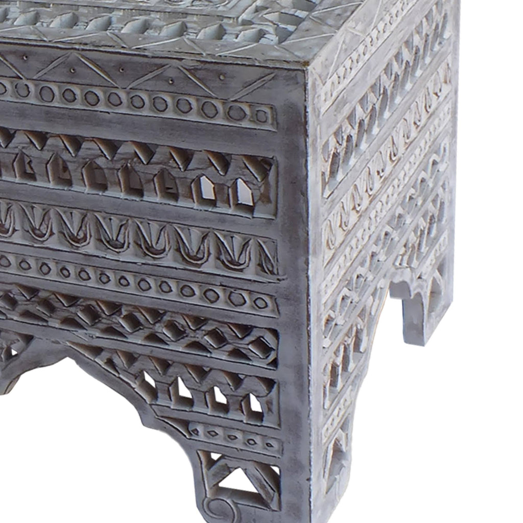 Set of 2 Washed White Mango Wood Stool Q80132