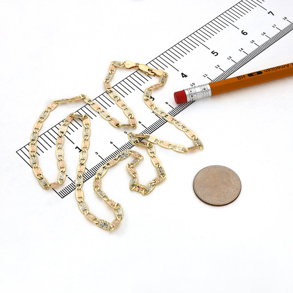 Solid 14K Gold Tri-Color 4mm Diamond-Cut Chain Necklace 18"-24" O76149