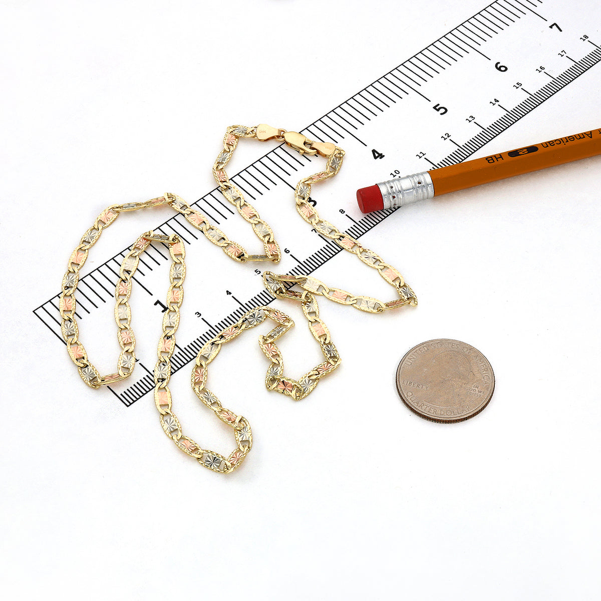 Solid 14K Gold Tri-Color 4mm Diamond-Cut Chain Necklace 18"-24" O76149
