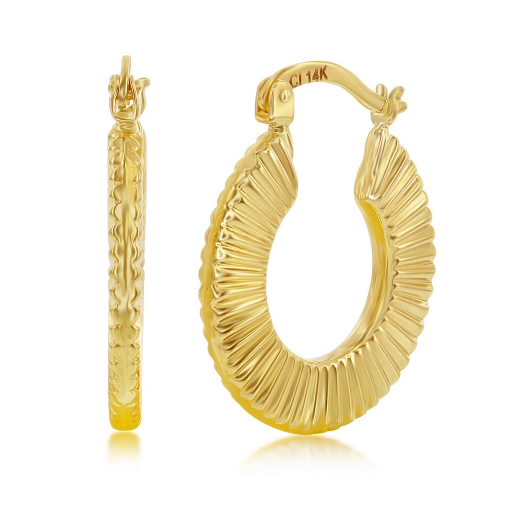 Yellow Gold Textured 20mm Hoop Earrings B146