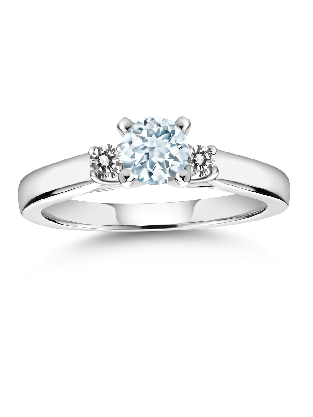 925 Sterling Silver Sky Blue Aquamarine and White Diamond 3-Stone Engagement Ring W251819