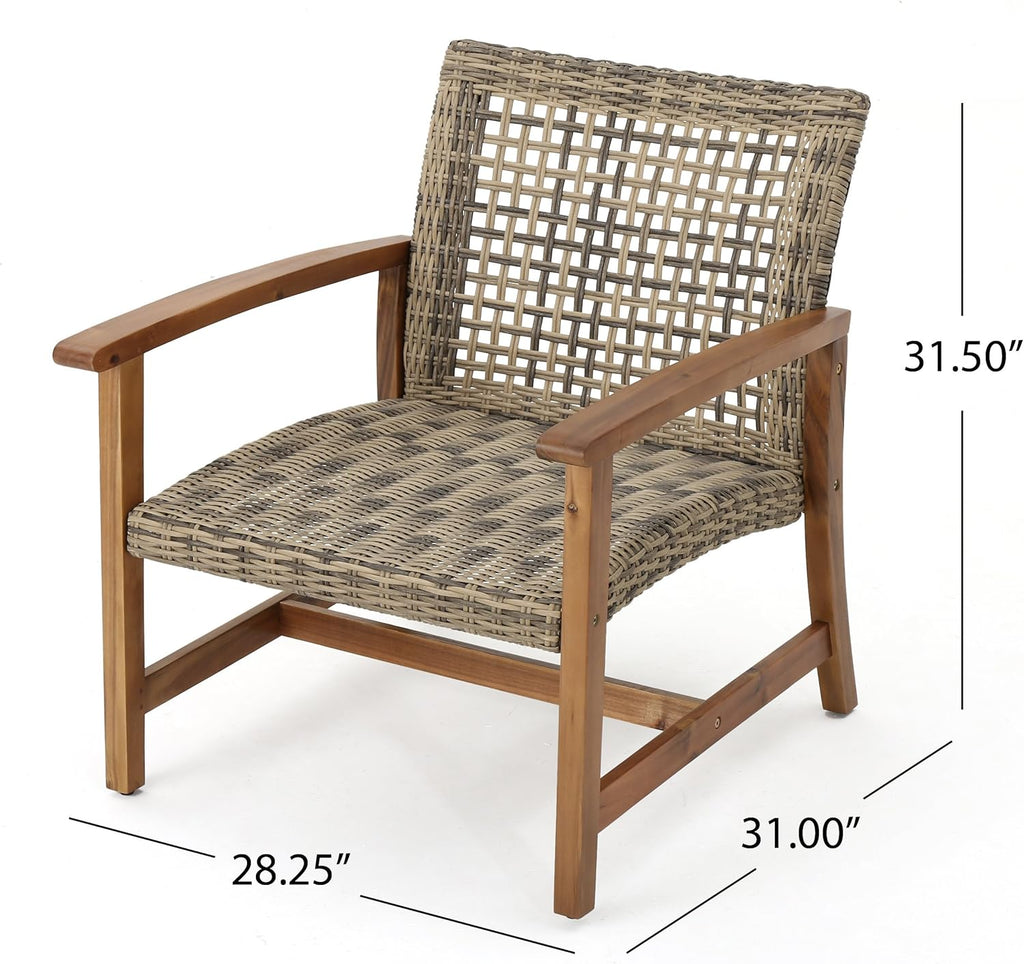 4-Pcs Set Wicker Club Chairs with Acacia Wood Frame D91388