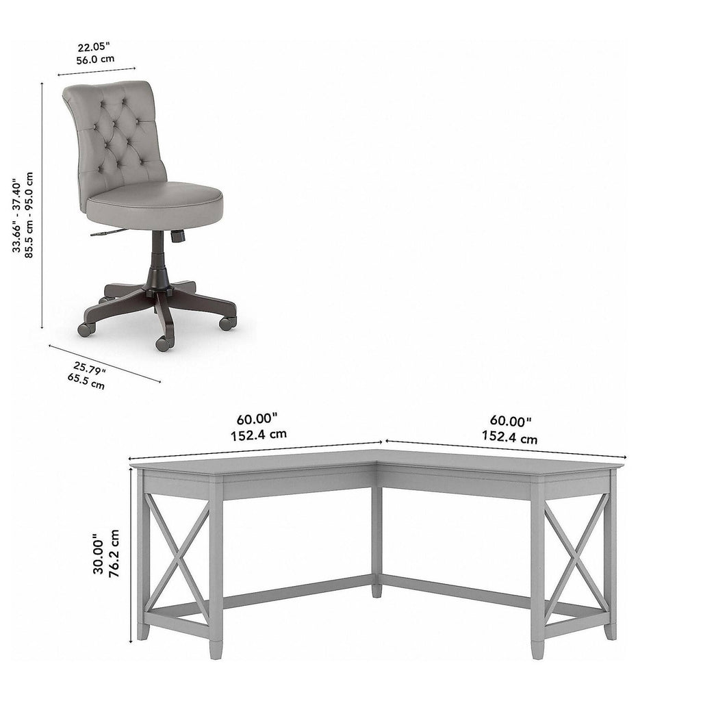 60W L Shaped Desk with Mid Back Tufted Office Chair, Gray V74714