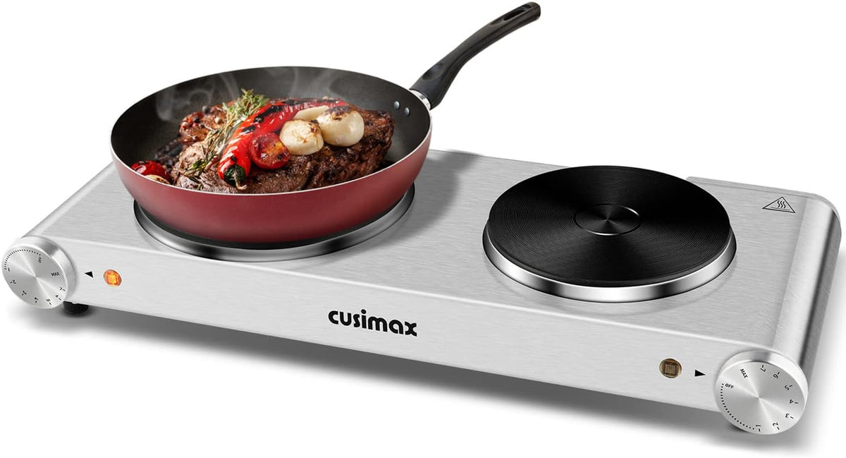 Double Burner Electric Cooktop, 1800W Stainless Steel Cast Iron N47717