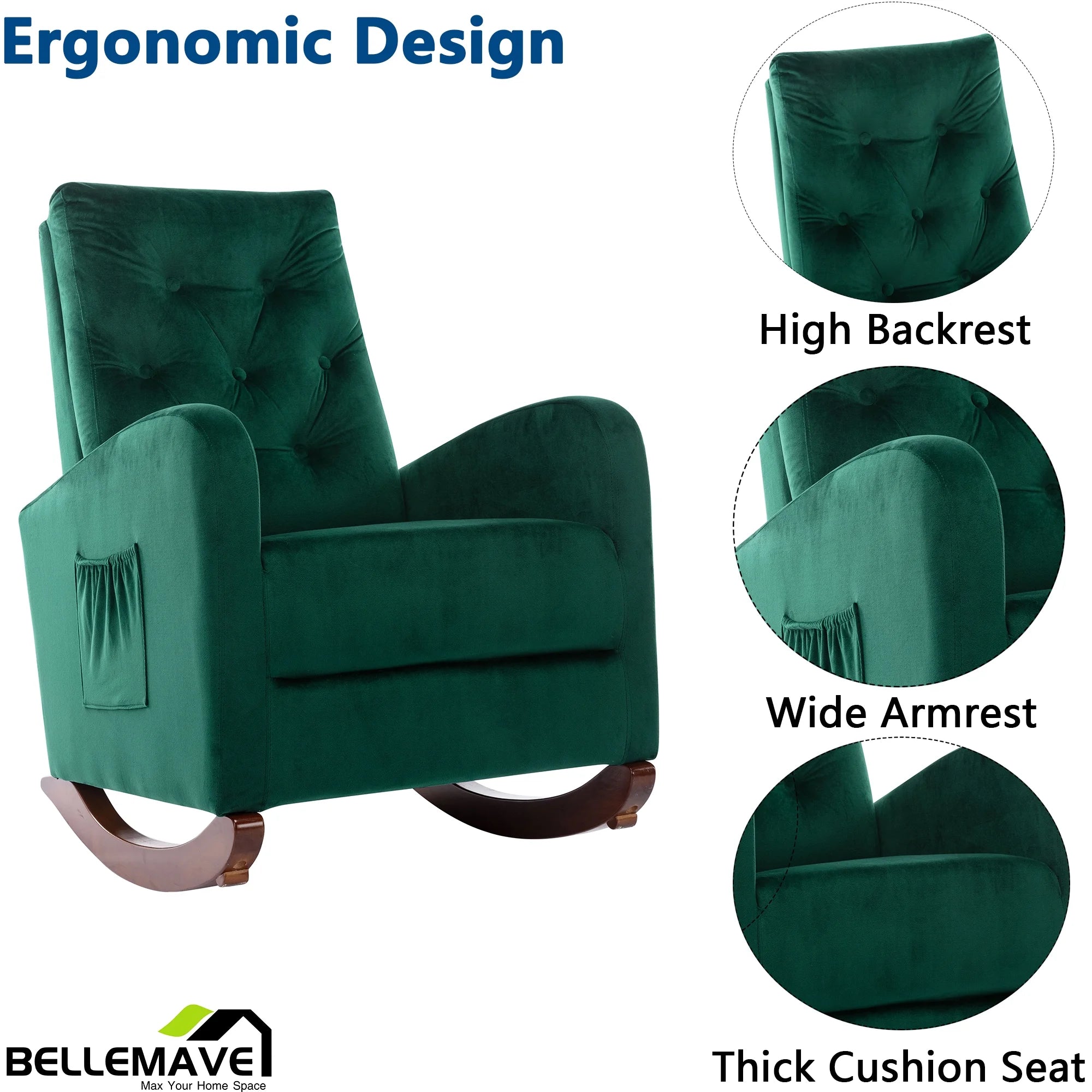Green Velvet Upholstered Rocking Chair E3043