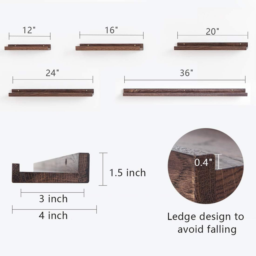Walnut 12 Inches Solid Wood Floating Wall Shelves D9116