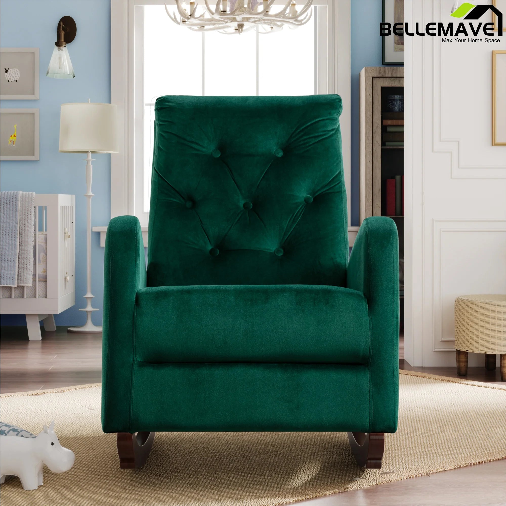 Green Velvet Upholstered Rocking Chair E3043