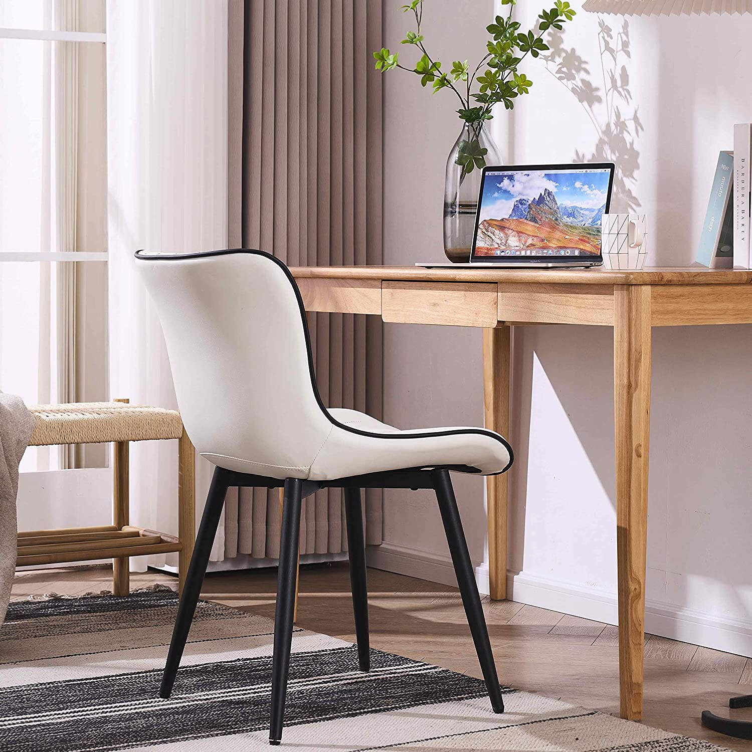 Black Faux Leather Dining Chair with Metal Legs, Set of 2 I2723