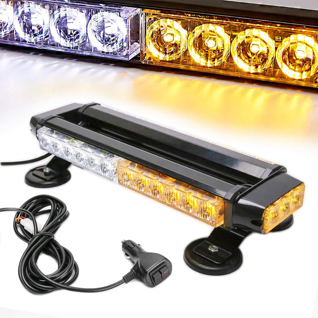 Amber 30 LEDs Safety Strobe Light Bar with Magnetic Base, Yellow, 12-24V/30W, Pack of 2 V224498