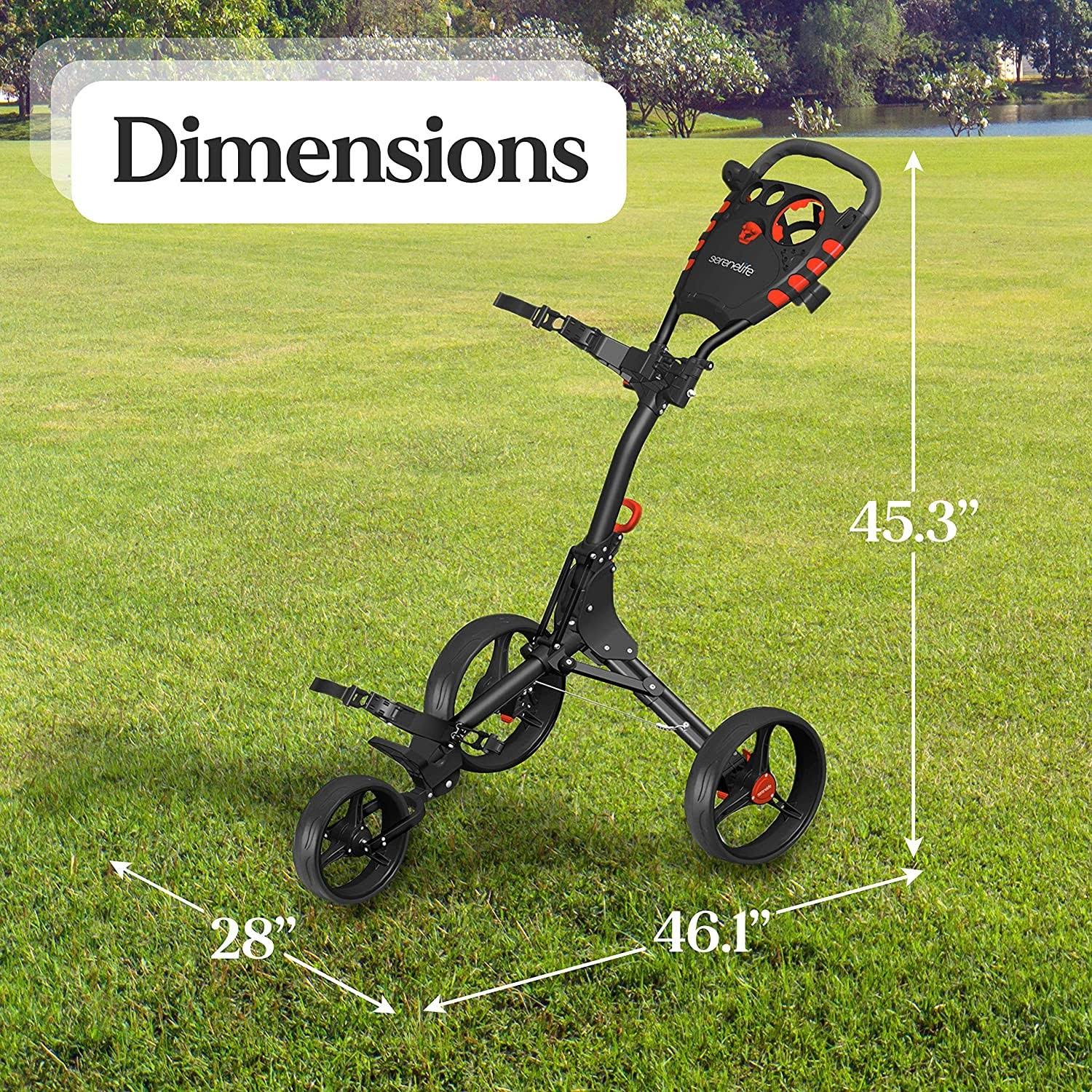 3 Wheel Folding Golf Bag Push Cart with Cup Holder X436665
