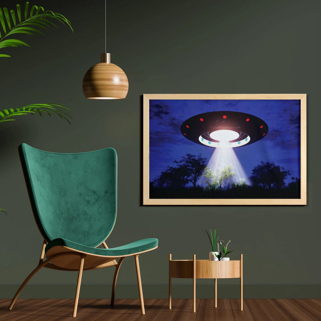 UFO Wall Art with Frame, Printed Fabric Poster, 35" x 23", Multicolor B835616