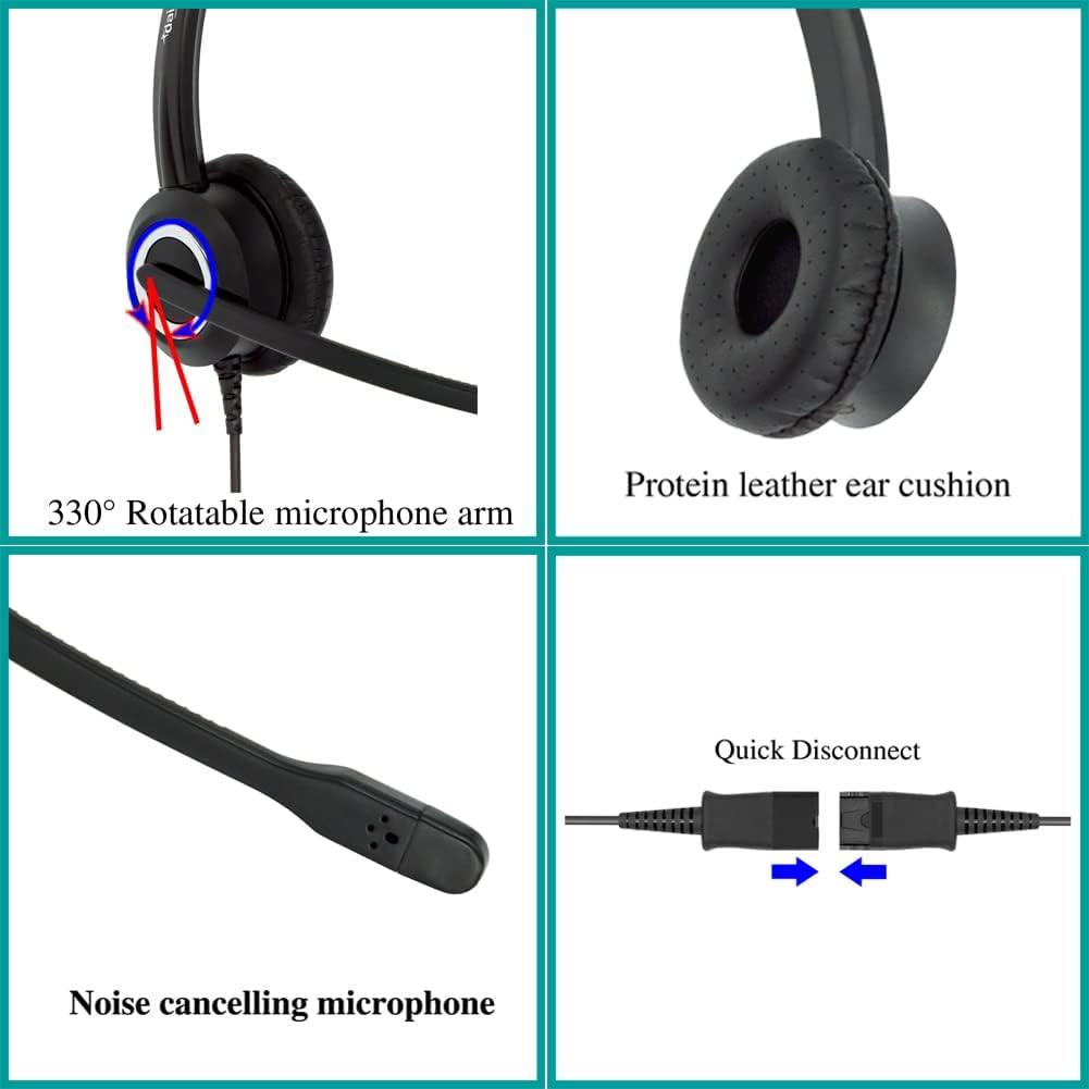 RJ9 Corded HD Voice Headset Compatible Cisco IP Phones, Plus 3.5mm Adapter, Monaural, Pack of 2 I822505