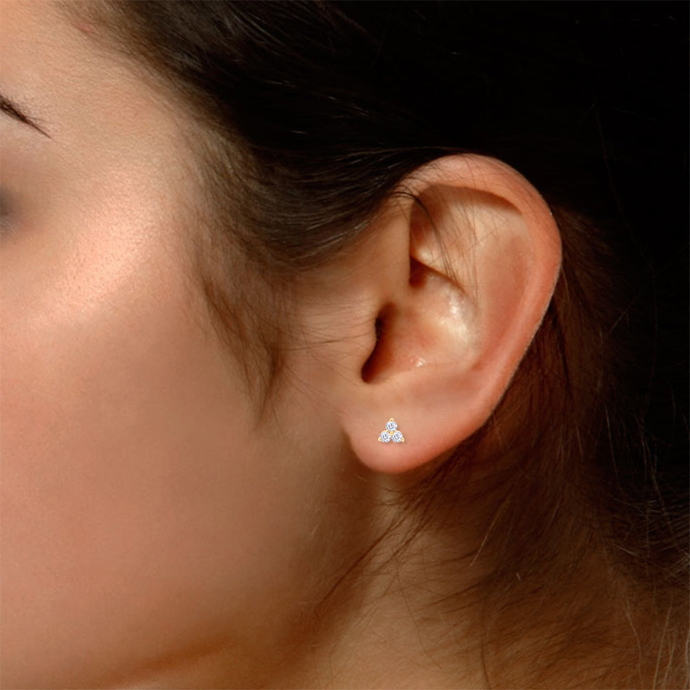 1/2 Carat Round Cut Lab Created Moissanite Three Stone Cluster Stud Earrings In 14k Yellow Gold Over Sterling Silver A9488