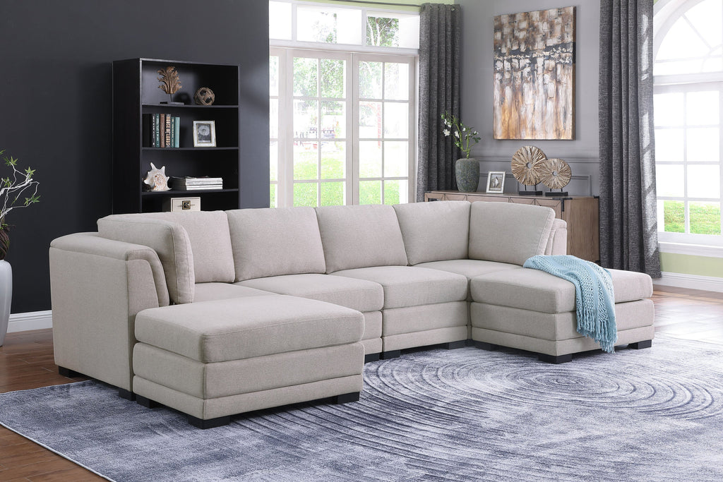 Light Gray Linen Fabric Reversible Sectional Sofa with Ottoman D683755