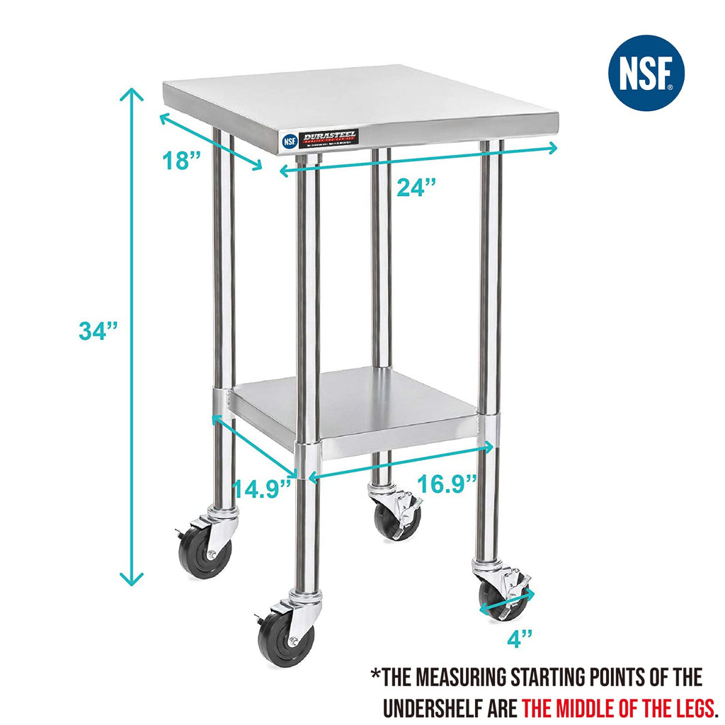 Stainless Steel 24 x 18 Inch Metal Work Table Cart with Caster Wheel N82682