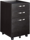Black 3 Drawer Mobile File Cabinet Wood Rolling File Pedestal Cabinet V201541