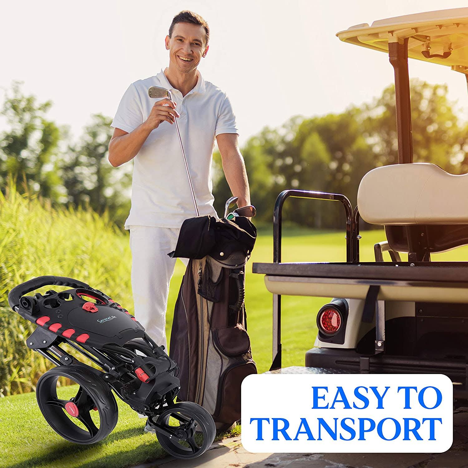 3 Wheel Folding Golf Bag Push Cart with Cup Holder X436665