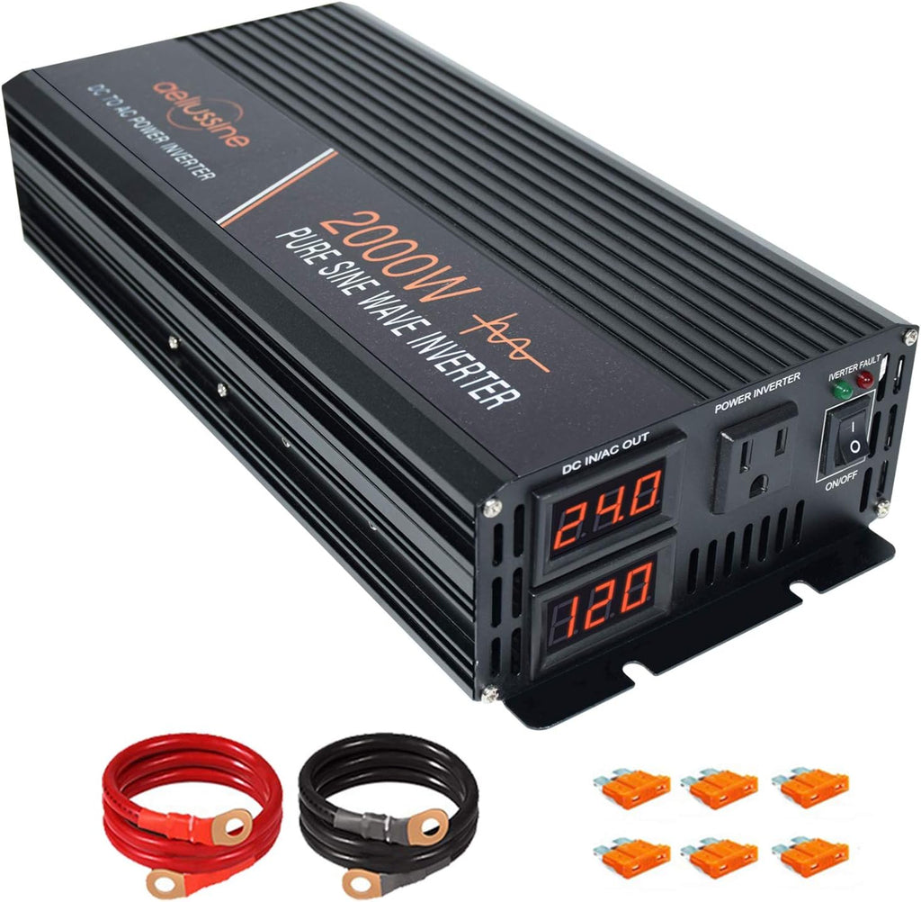 2000W Pure Sine Wave Power Inverter 12V DC to AC 110V 120V Surge 4000 Watt with LED Display Q69388