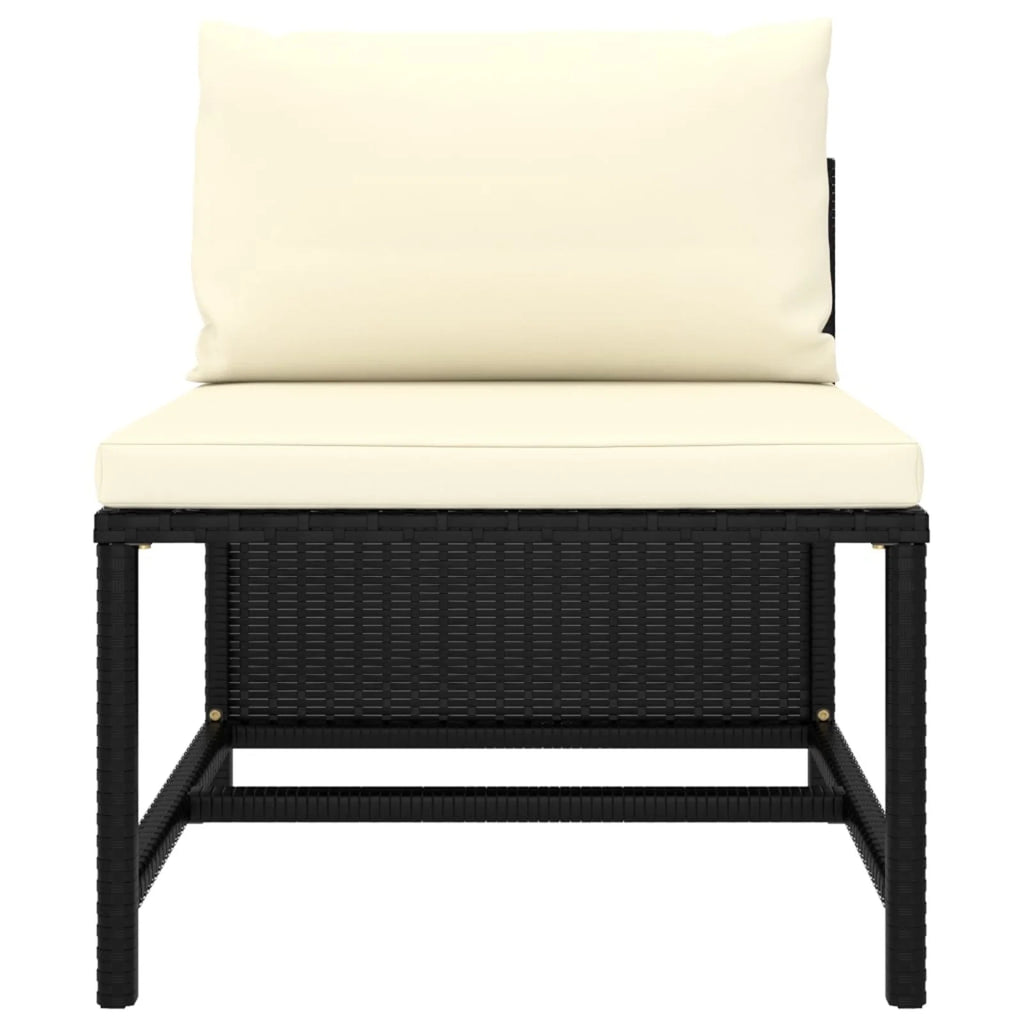 3 Piece Black Poly Rattan Garden Sofa Set with White Cushions and Footrest S83519