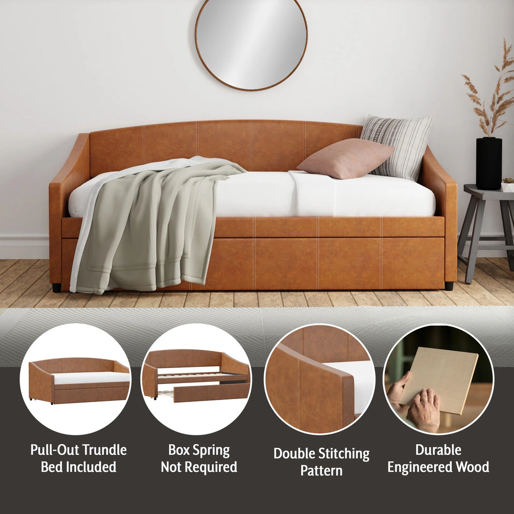 Saddle Upholstered Twin Daybed with Trundle I49205
