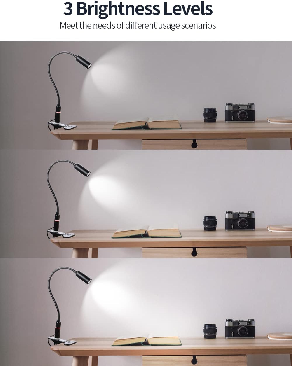 LED Desk Lamp 4W Table Lamp Touch Control 3 Brightness Flexible Gooseneck Metal Lamp W1281