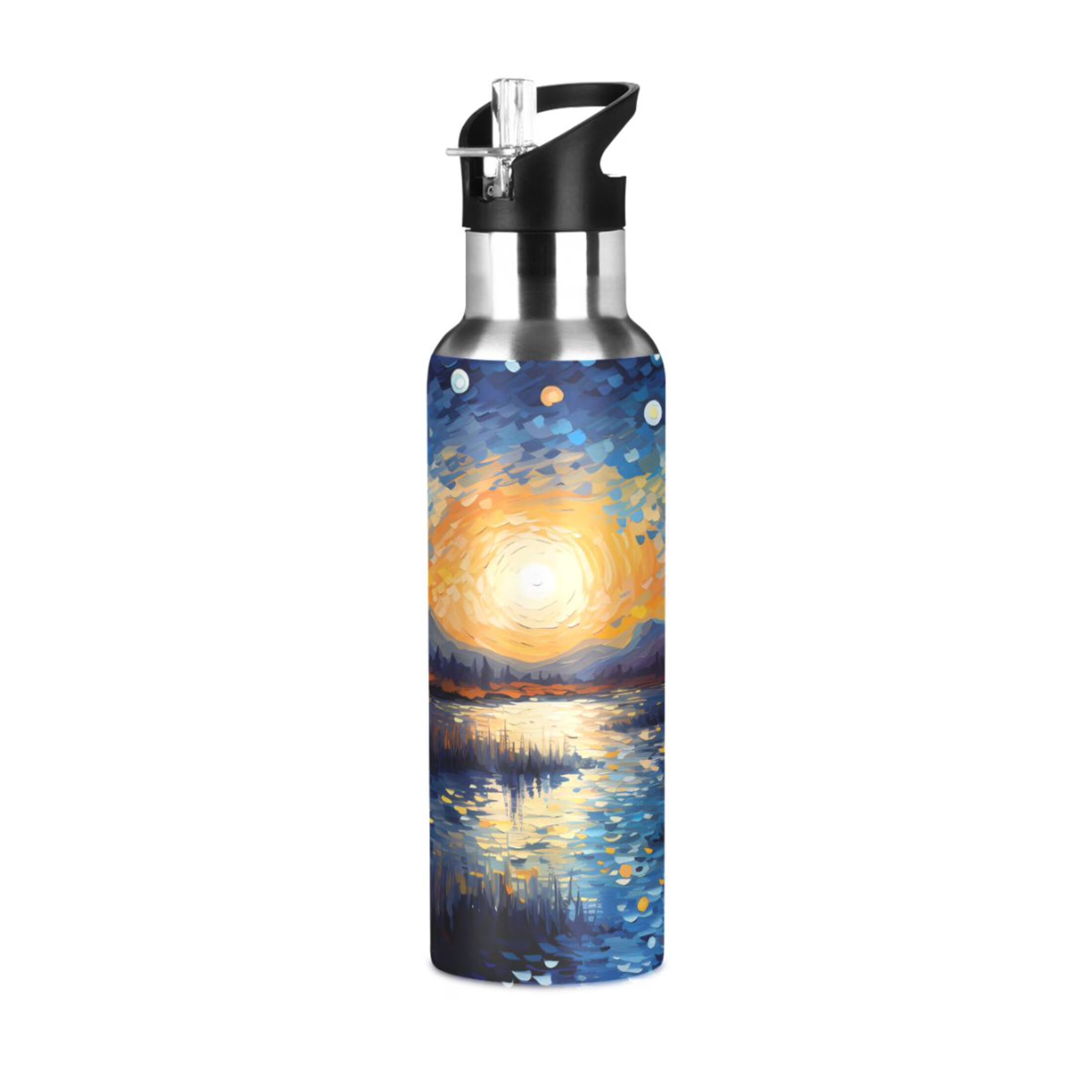 Blue Stainless Steel Insulated Water Bottle with Straw Lid H253942