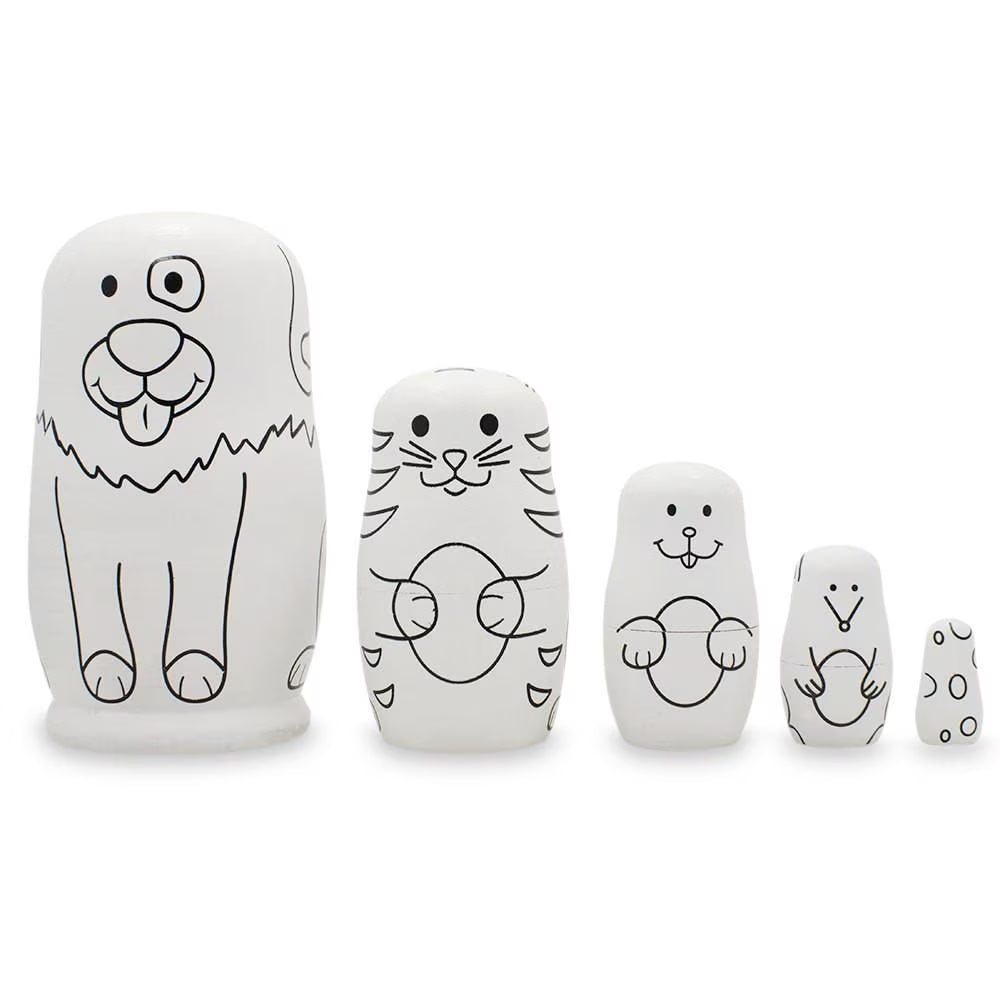 5 Unpainted Wooden Nesting Dolls Matryoshka 4.75 Inches J827