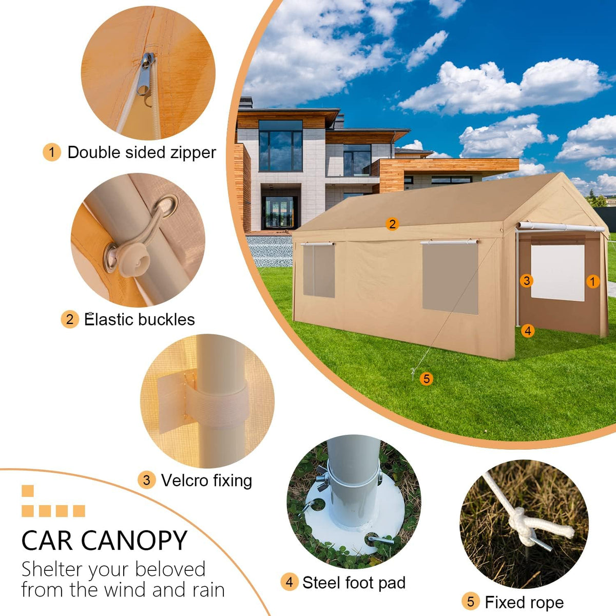 Heavy Duty Carport with Removable Sidewalls & Doors, Rolling Curtain and Doors W524839